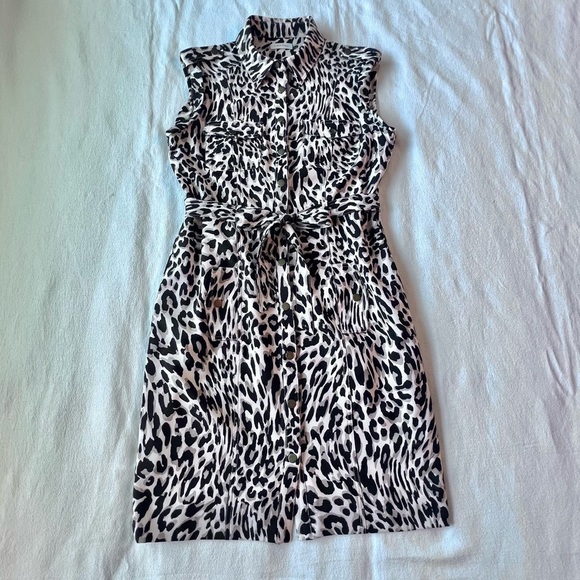Calvin Klein Animal Print Sleeveless Belted Snap Front Dress Women’s Size 12 - Picture 6 of 13